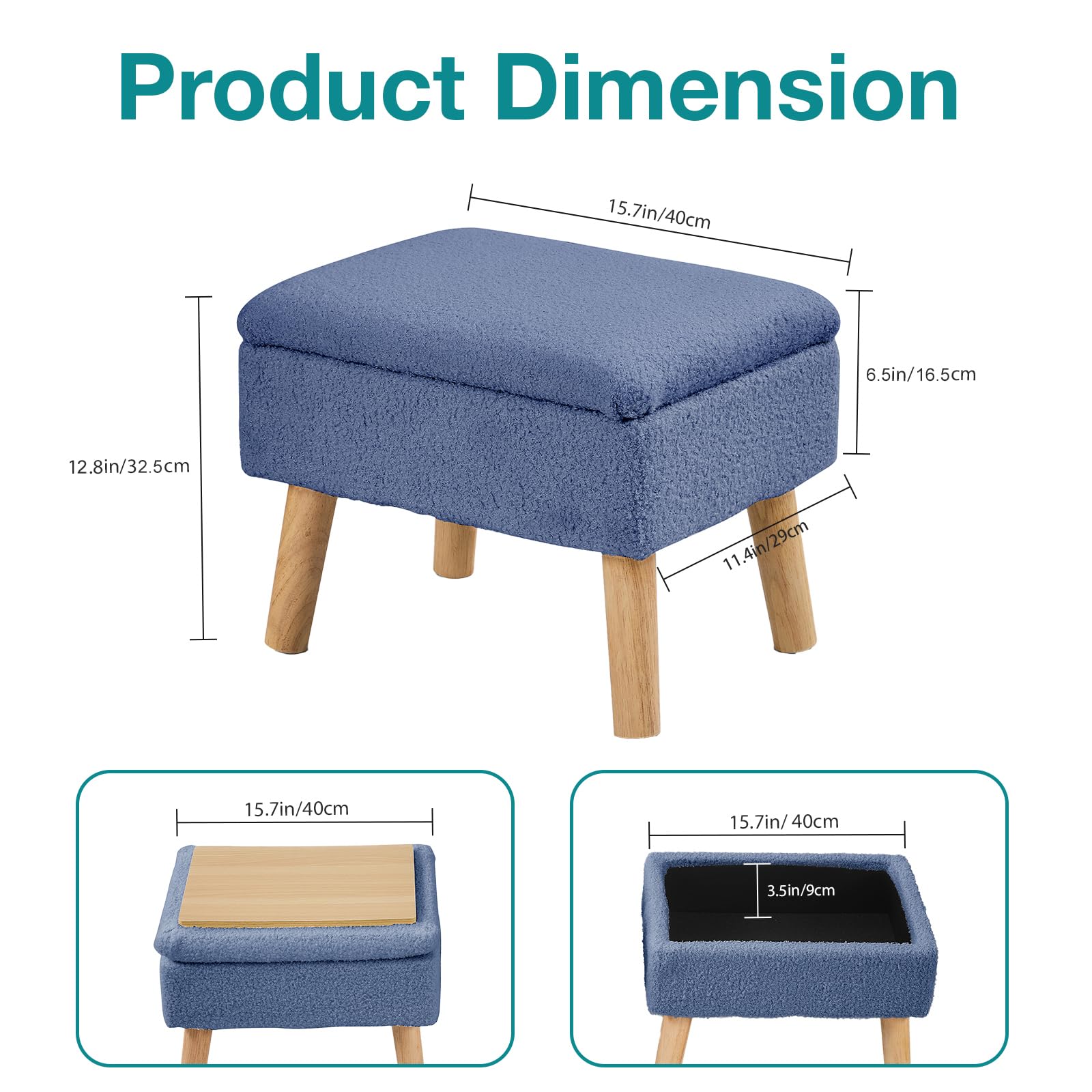 BRIAN & DANY Footstool Ottoman with Storage, Teddy Fleece Rectangle Storage Ottoman