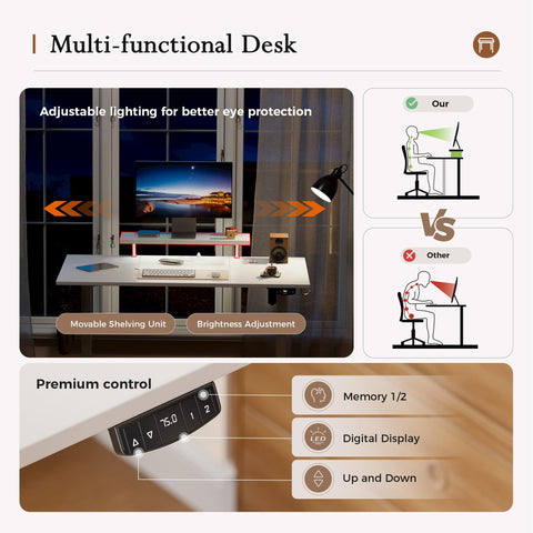 Klicelor Electric Standing Desk, Led & Plug, Movable Monitorstand, 140x60