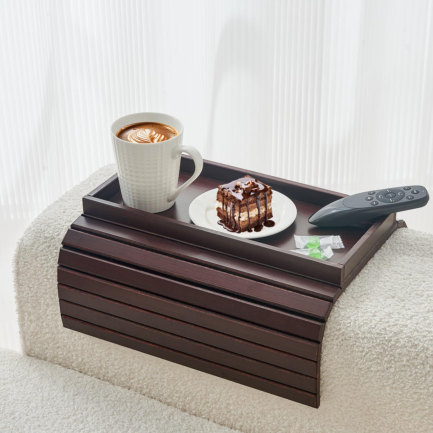 LOVYANXUE Bamboo Sofa Arm Tray, Anti Falling Couch Arm Tray Table, Foldable Couch Armrest Table, Portable Sofa Armrest Trays Cup Holder for Drink