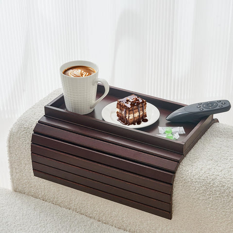 LOVYANXUE Bamboo Sofa Arm Tray, Anti Falling Couch Arm Tray Table, Foldable Couch Armrest Table, Portable Sofa Armrest Trays Cup Holder for Drink