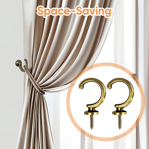 2 Pack Heavy-Duty Vintage Brass Ball-End Curtain Tie-Back Wall Hooks