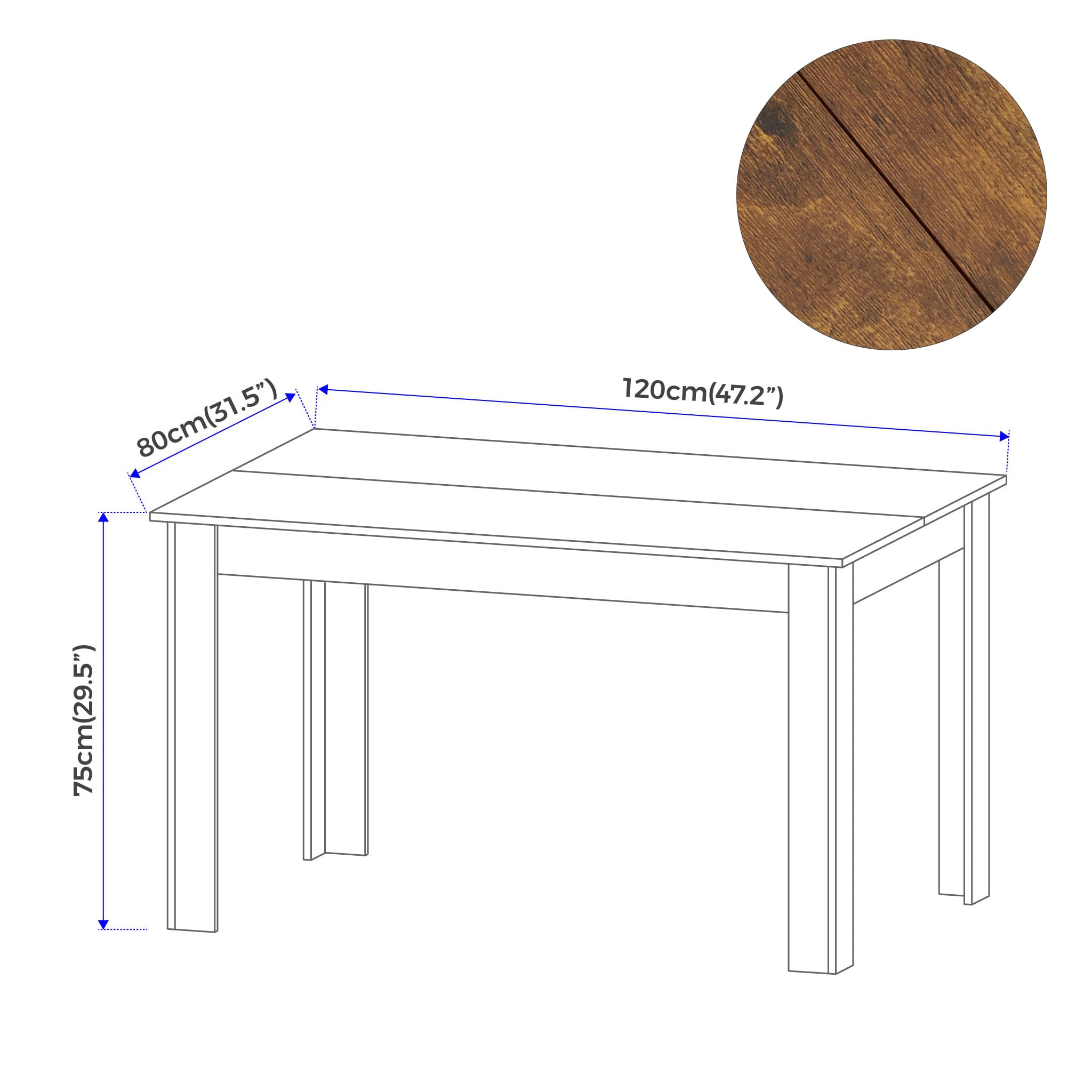 Mondeer Dining Table, Kitchen Table for 4 People, 120W x 80D x 75H cm