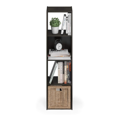 Furinno PELLI Book Shelf, 4x1 Bookshelf, Cube Storage Organizer Cabinet, 11.6 x 12.2 x 47.7, for Living Room, Bedroom, Home Office, Espresso