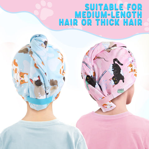 WAWSAM 2 Pack Kids Hair Towel Wrap for Girls, Microfibre Hair Turban Towel Fast Drying, Hair Towel Wrap with Elastic Strap for Long Hair