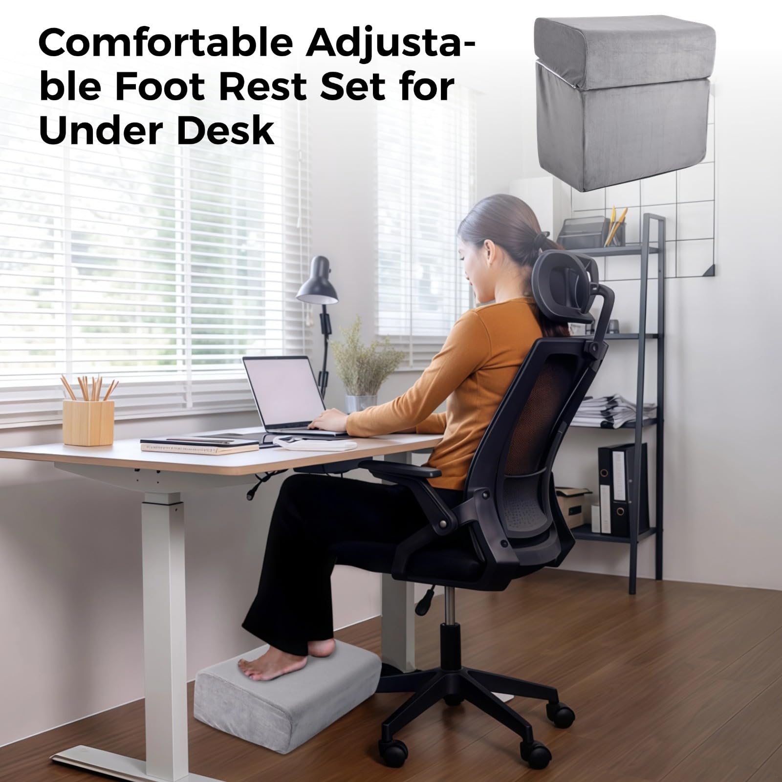 Adjustable Foot Rest Under Desk, Ergonomic Foot Support Cushion, Under Desk Ottoman with Washable Cover, Anti-Slip Design, Ideal for Office, Work
