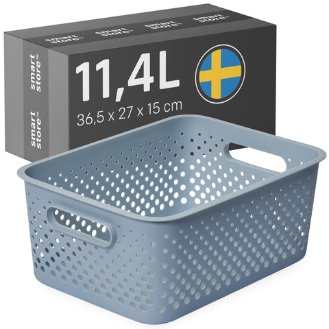 SmartStore Storage Basket with Handles in Blue 11.4L (36.5x27x15cm) | Plastic Storage Bin from Recycled Plastic