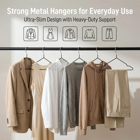 DrySmart 25 Pack Premium Rubber-Coated Metal Clothes Hangers – Heavy-Duty, Non-Slip, Space-Saving Coat Hangers for Adults, Ideal for Shirts, Suits
