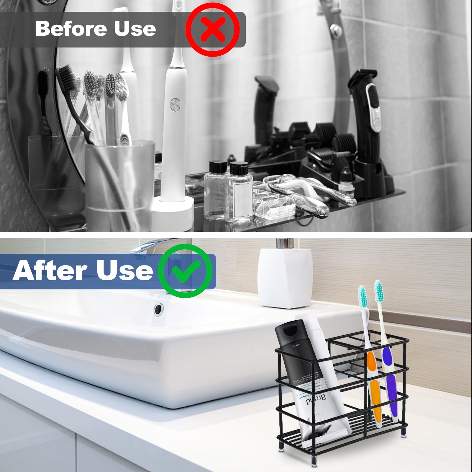 ONLYQIQIU Black Toothbrush Holder for Bathroom Organiser Storage, 5 Slots Ventilated Toothbrush Stand Mould-Proof