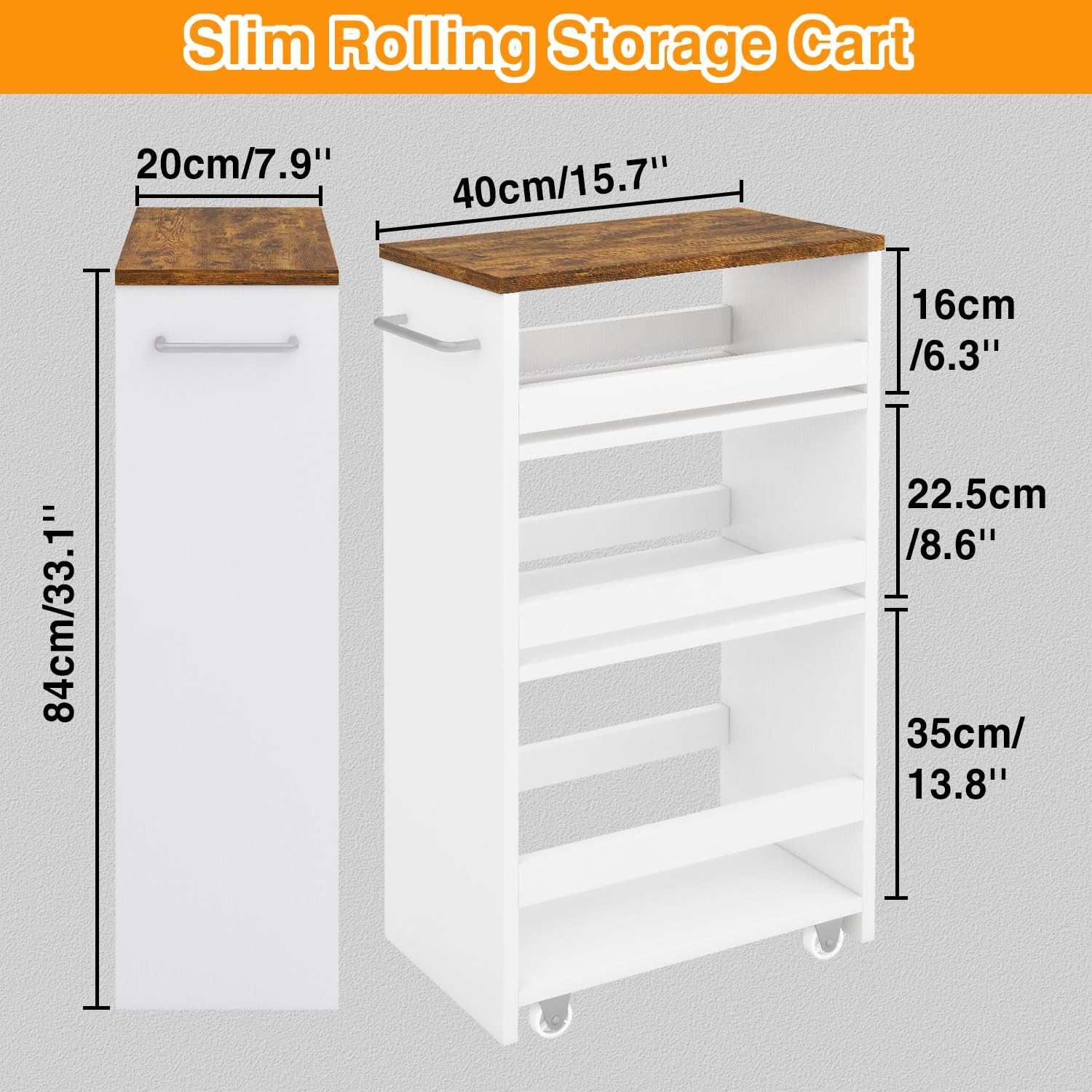 IBUYKE Slim Storage Cart Skinny Rolling Cart Utility Trolley WST005W-L