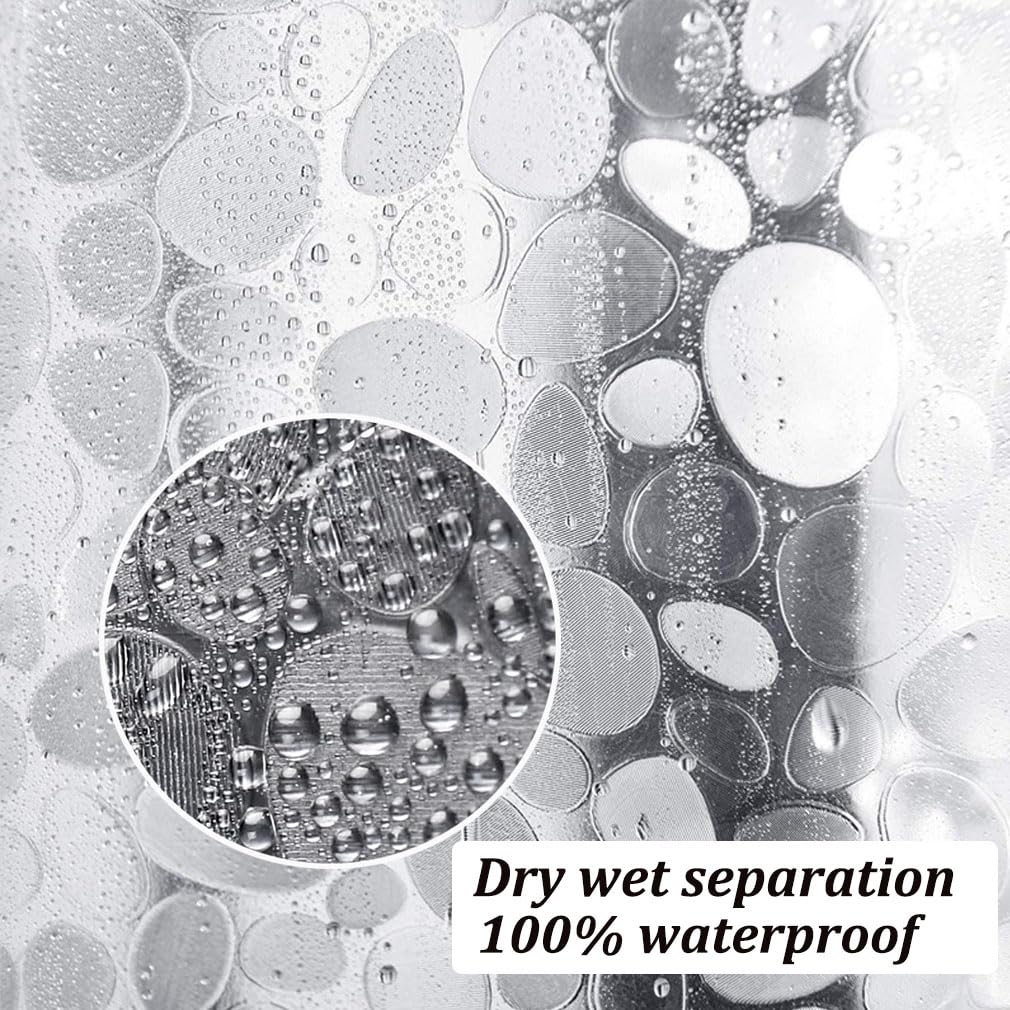 Shower Curtains Mould Proof Resistant, PEVA Waterproof Heavy Duty Bathroom Curtains, Liner 3D Effect Clear Pebble Shower Curtain with 12 Hooks