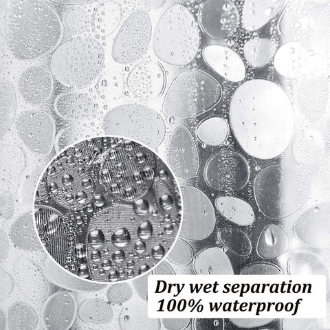 Shower Curtains Mould Proof Resistant, PEVA Waterproof Heavy Duty Bathroom Curtains, Liner 3D Effect Clear Pebble Shower Curtain with 12 Hooks