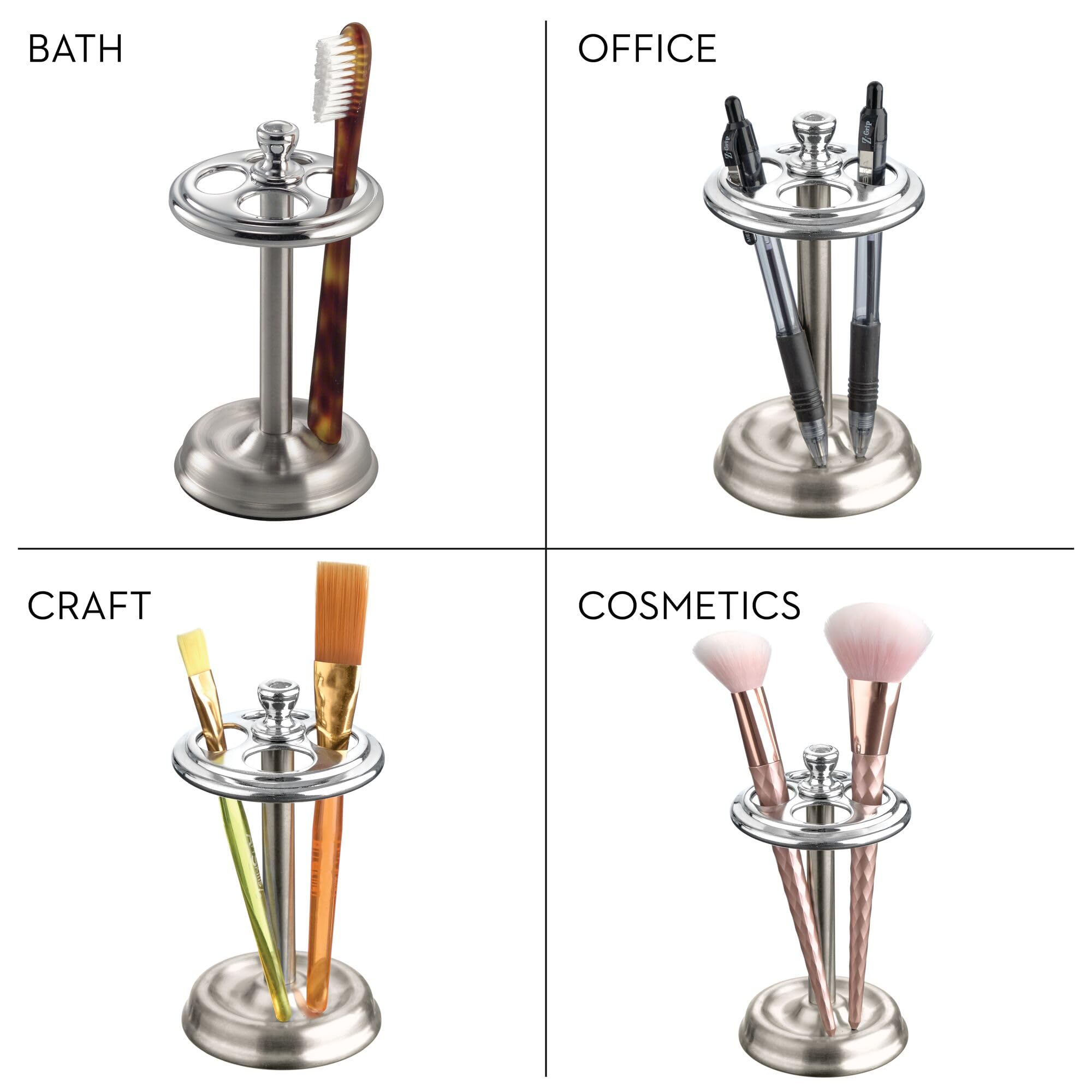 iDesign York Metal Toothbrush Holder/Stand for Cosmetic and Makeup Storage, Made of Stainless Steel, Split Finish,3.25” x 3.25” x 5.75”