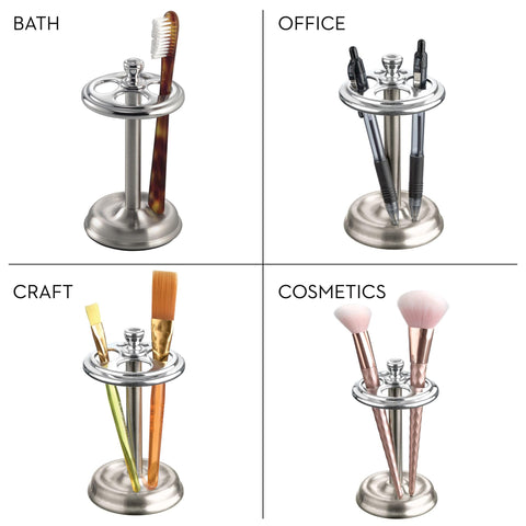 iDesign York Metal Toothbrush Holder/Stand for Cosmetic and Makeup Storage, Made of Stainless Steel, Split Finish,3.25” x 3.25” x 5.75”