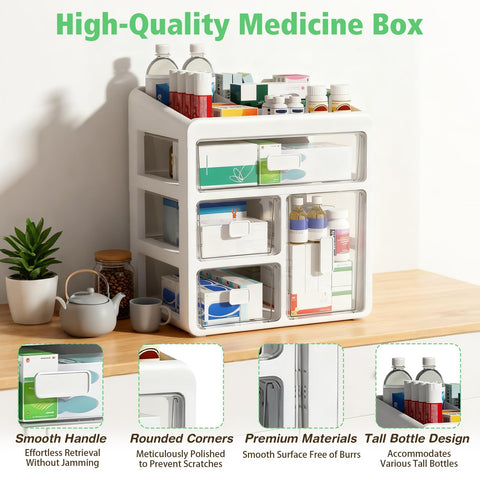Jenmayt 4-Tier Home Medicine Cabinet Organiser, Medical Storage Container with Transparent Drawer, Medicine Storage, for Medicines, Small Cosmetics
