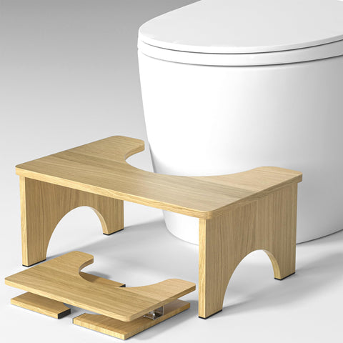Folding Bamboo Squatting Potty for Adult Toilet Stool, 7 Inch Non-Slip Toilet Poo Stool Adult, Kids Aid and Seniors, Portable and Space-Saving