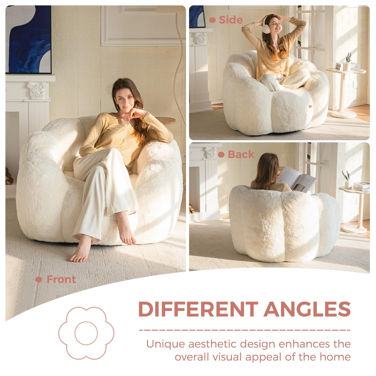 MAXYOYO Floral Shaped Bean Bag Sofa, Includes Filling, Faux Fur Fabric