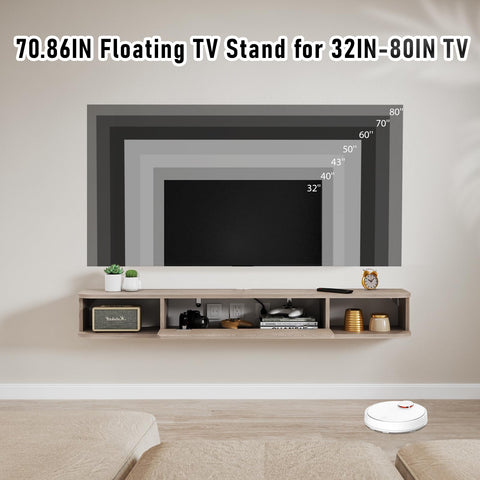 Pmnianhua Floating TV Shelf, Wall Mounted TV Cabinet, Floating Shelves with Door, Modern Entertainment Media Console Center Large Storage Under TV