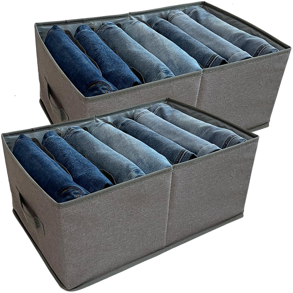 QINGGENG Extra-Large Wardrobe Storage Organiser with Dividers, 2 Pack Foldable Clothes Storage Box for Jeans, Trousers, Jumper