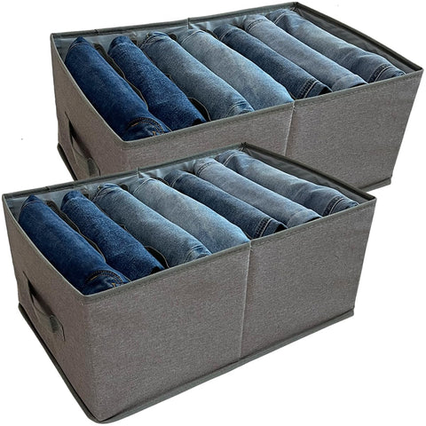 QINGGENG Extra-Large Wardrobe Storage Organiser with Dividers, 2 Pack Foldable Clothes Storage Box for Jeans, Trousers, Jumper