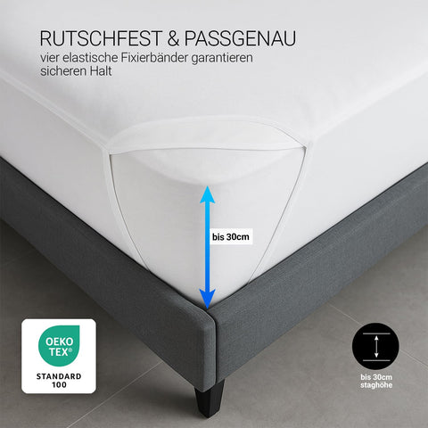 MEBY 140 x 200 cm Waterproof Mattress Protector. Breathable Cotton Mattress Topper. Mattress Protector, Waterproof, Moisture Protection, Elastic
