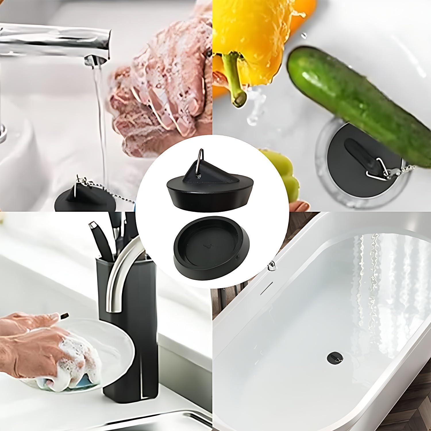 YUNYU 2 Pcs Universal Sink Plug with Chain, Bathroom Sink Plug Replacement, Drain Stopper for Bathroom Kitchen