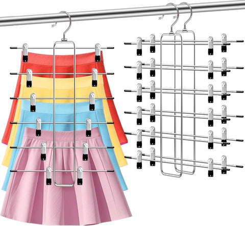 ABCHCHS Pants Hangers with Clips - Space Saving Hanging Closet Organizer and Storage - 6 Tiers Skirt Hangers with 360° Swivel Hook