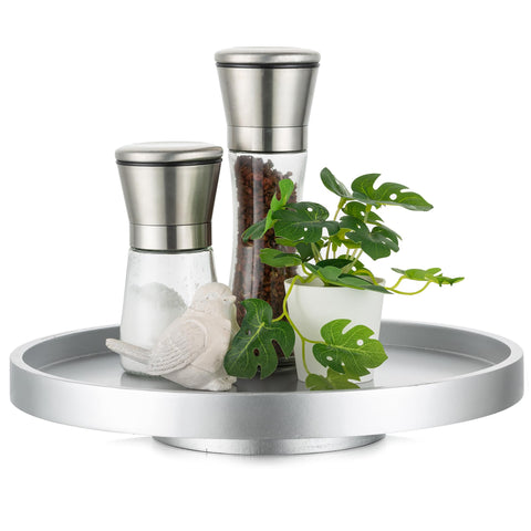 Hanobe Lazy Susan Bathroom Tray: Decorative Round Table Centerpieces 12 inch Turntable Organizer for Countertop Dining Room Kitchen Pantry Champagne