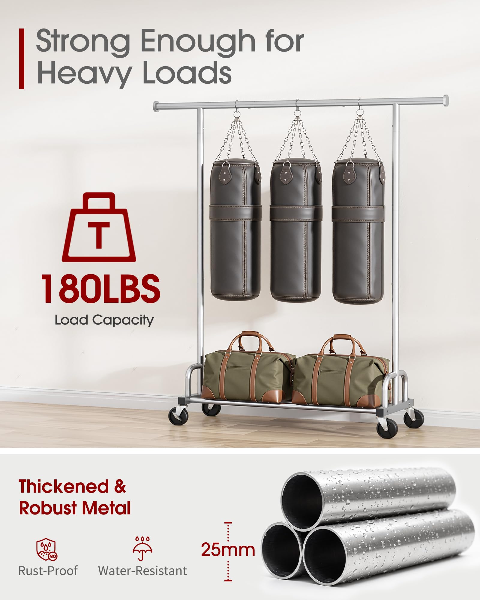 Sakugi Heavy-Duty Clothing Rack Wide Rod & Mesh Shelf, 116x43x150cm, Silver