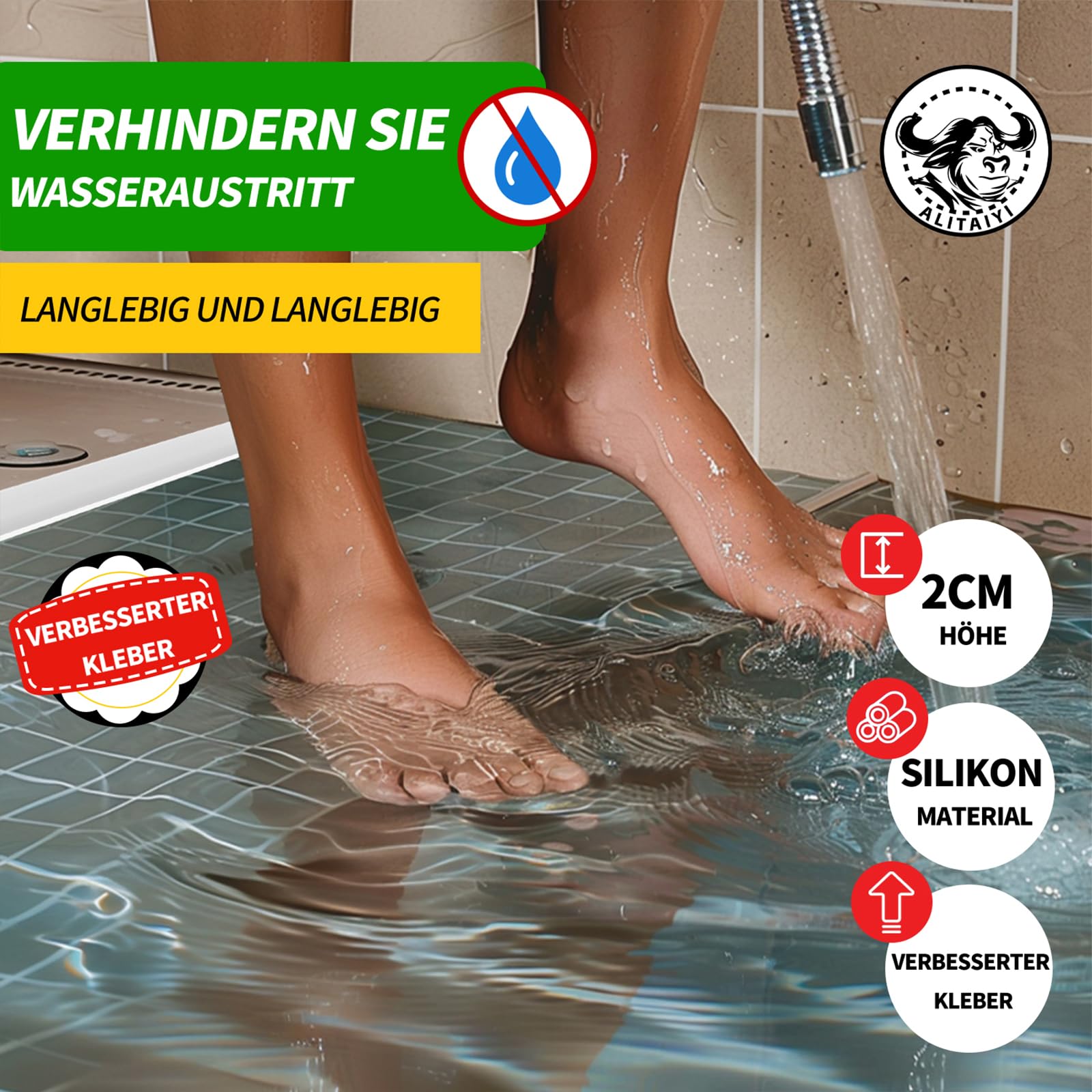 ALITAIYI Wet Room Floor Barrier, Shower Threshold, White, 85 cm