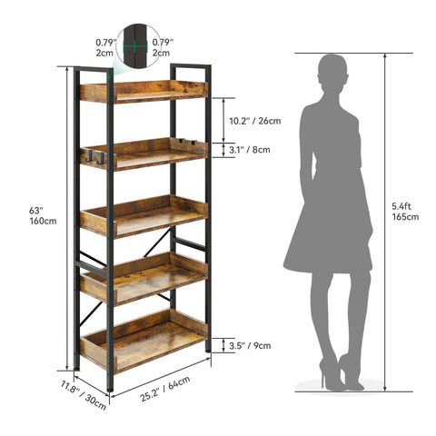 YITAHOME 5 Tier Bookcase, Floorstanding Wooden Shelves with Stable Steel Frame Shelving Unit