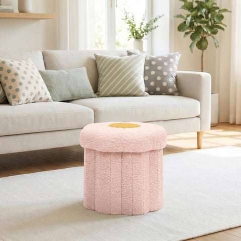 PINPLUS Small Folding Storage Ottoman with Lid, 32x32x29 cm, Pink