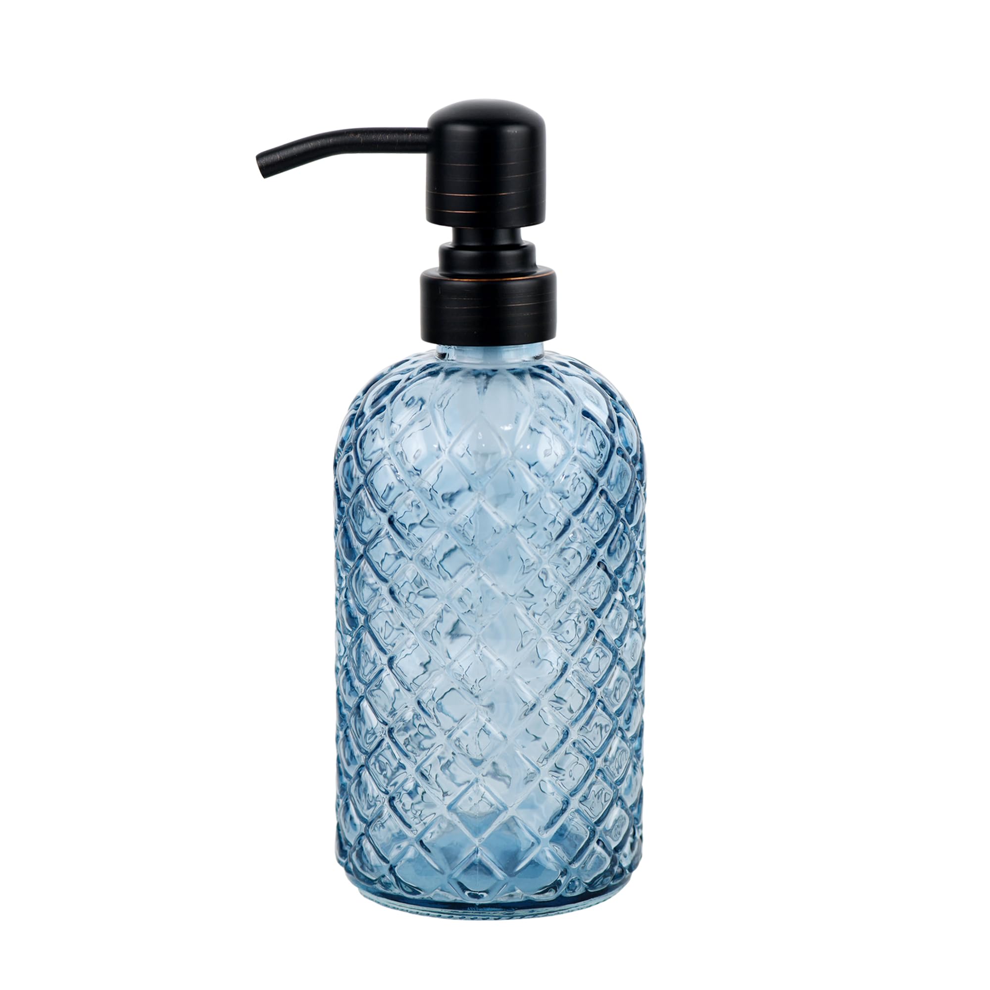 SDLumeiy 16 oz Glass Soap Dispenser with Stainless Steel Vintage Brushed Bronze Pump Head, Refillable Gemstone Pattern Dispenser for Hand, Dish