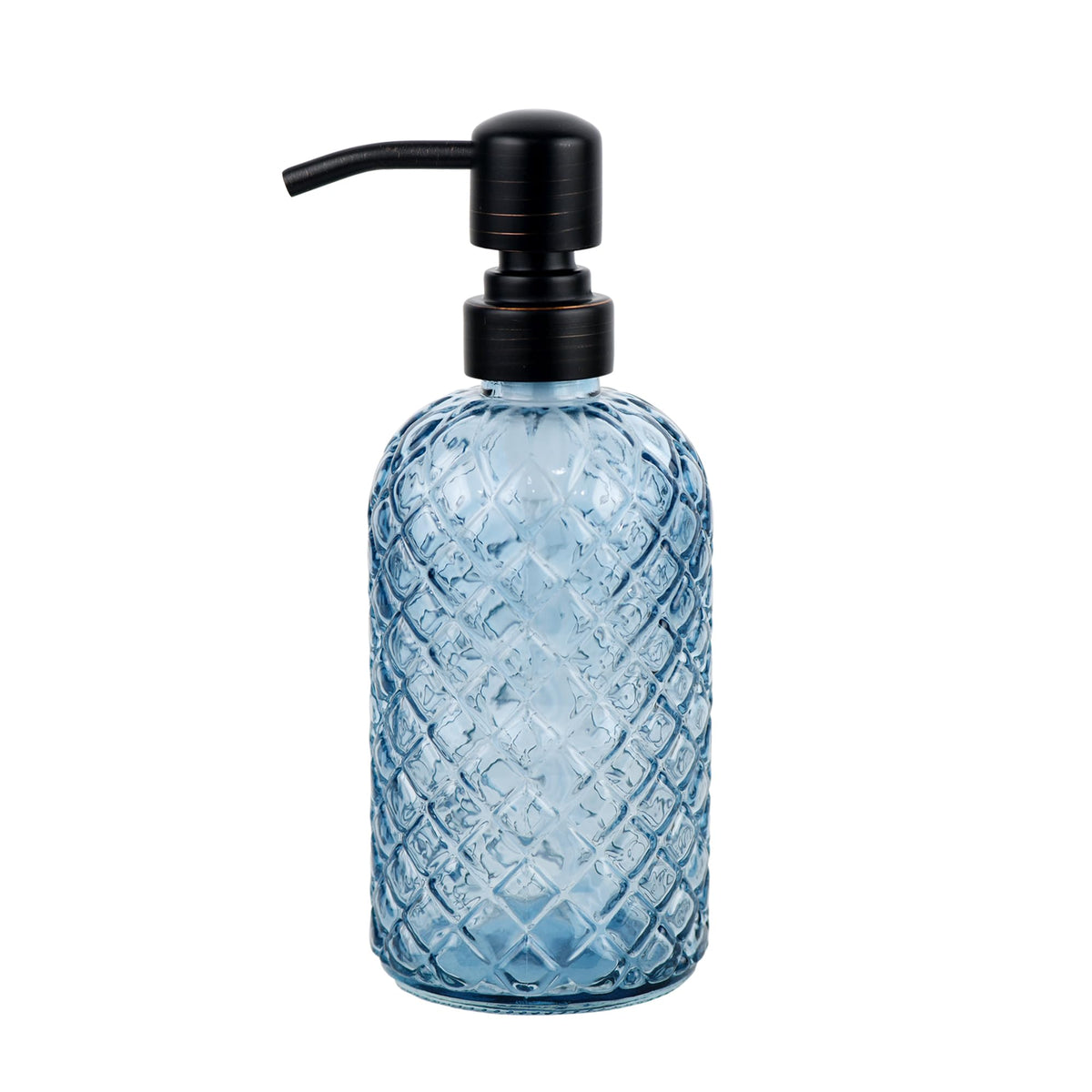 SDLumeiy 16 oz Glass Soap Dispenser with Stainless Steel Vintage Brushed Bronze Pump Head, Refillable Gemstone Pattern Dispenser for Hand, Dish