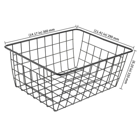 KEILEOHO 2 PCS 36 x 29 x 15.5cm Wire Storage Baskets, Large Black Metal Wire Baskets with Handles