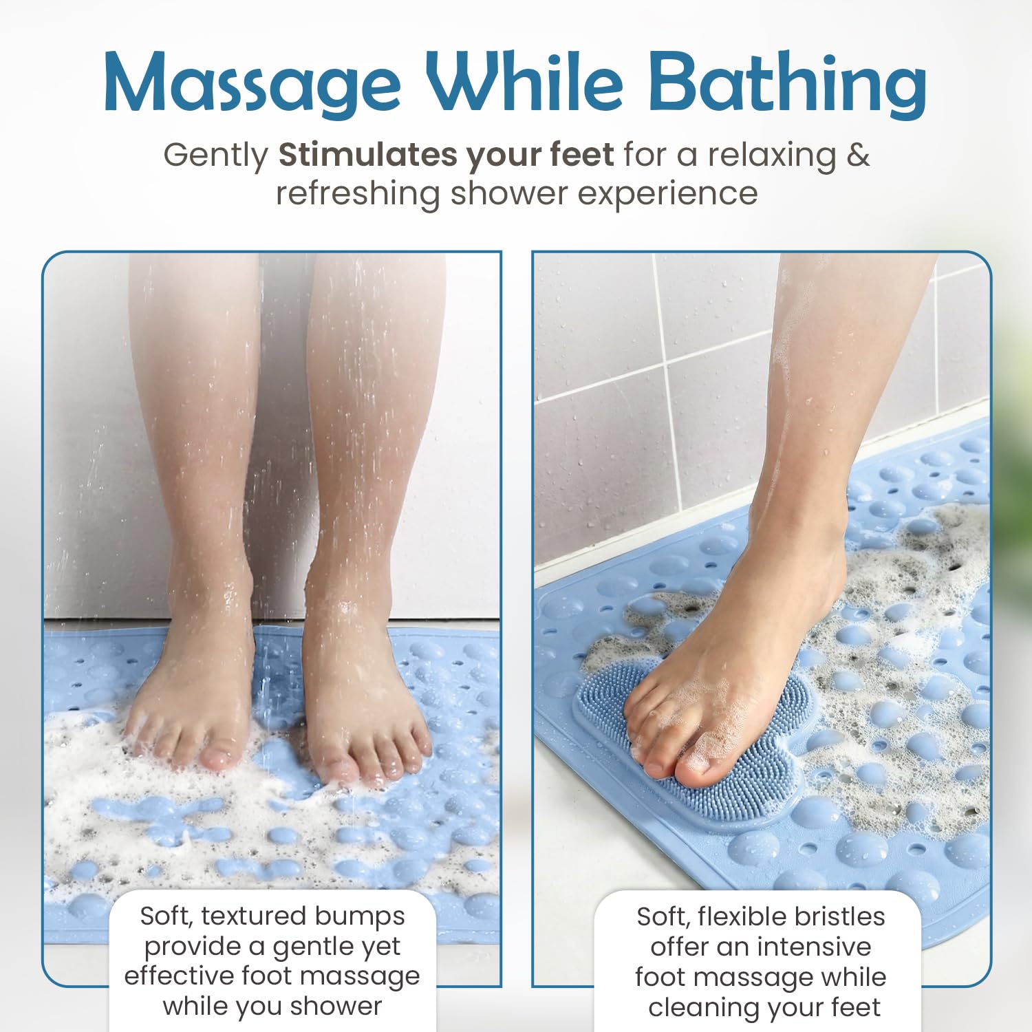 Non-Slip Bath Mat with Suction Cups, GVTECH 100x40cm/40x16in Extra Long Bathtub Mats | Anti-Mould, Machine-Washable, Latex-Free