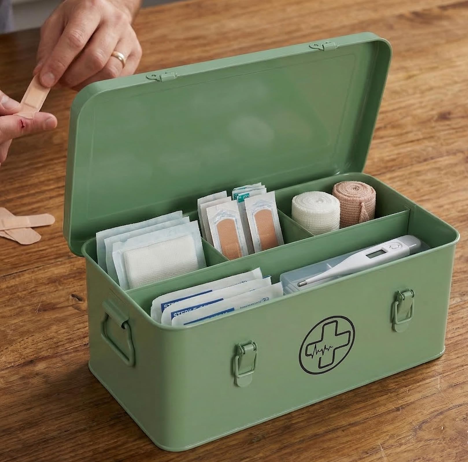 Xbopetda First Aid Medicine Box, First Aid Kit Supplies Bin, Metal Medicine Storage Tin