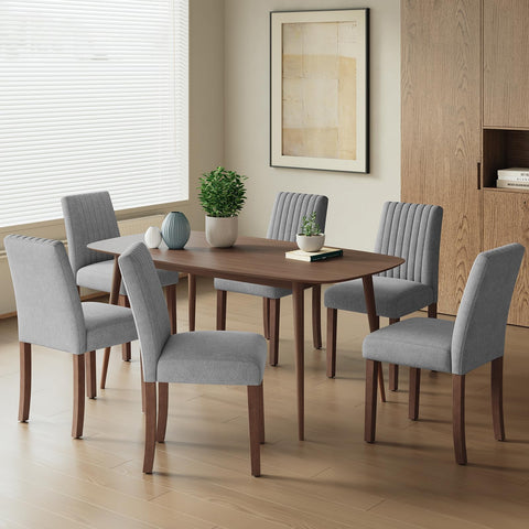 COLAMY Dining Chairs Set of 6 with Thick Seat Cushion, Fabric Chairs for Dining Room with Wood Legs and Ergonomic High Back