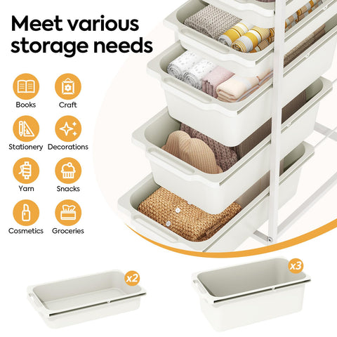 KINGBOARD 5 Drawers Storage Trolley on Wheels, White