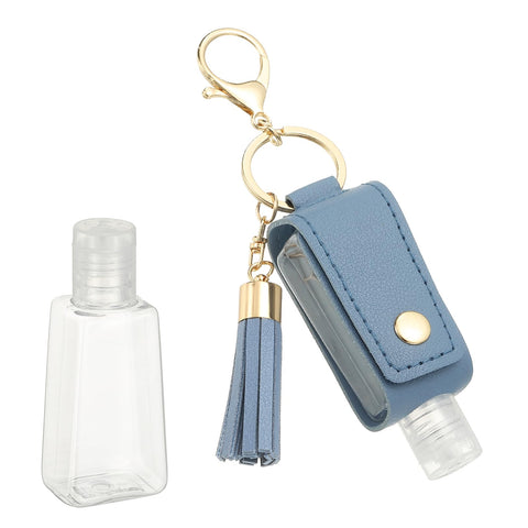 sourcing map Portable Travel Empty Bottle with Keychain, 30ml PU Leather Mini Squeeze Bottles