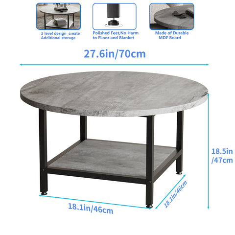ARFARLY Round Coffee Table for Living Room,Side Table for Small Space, Grey