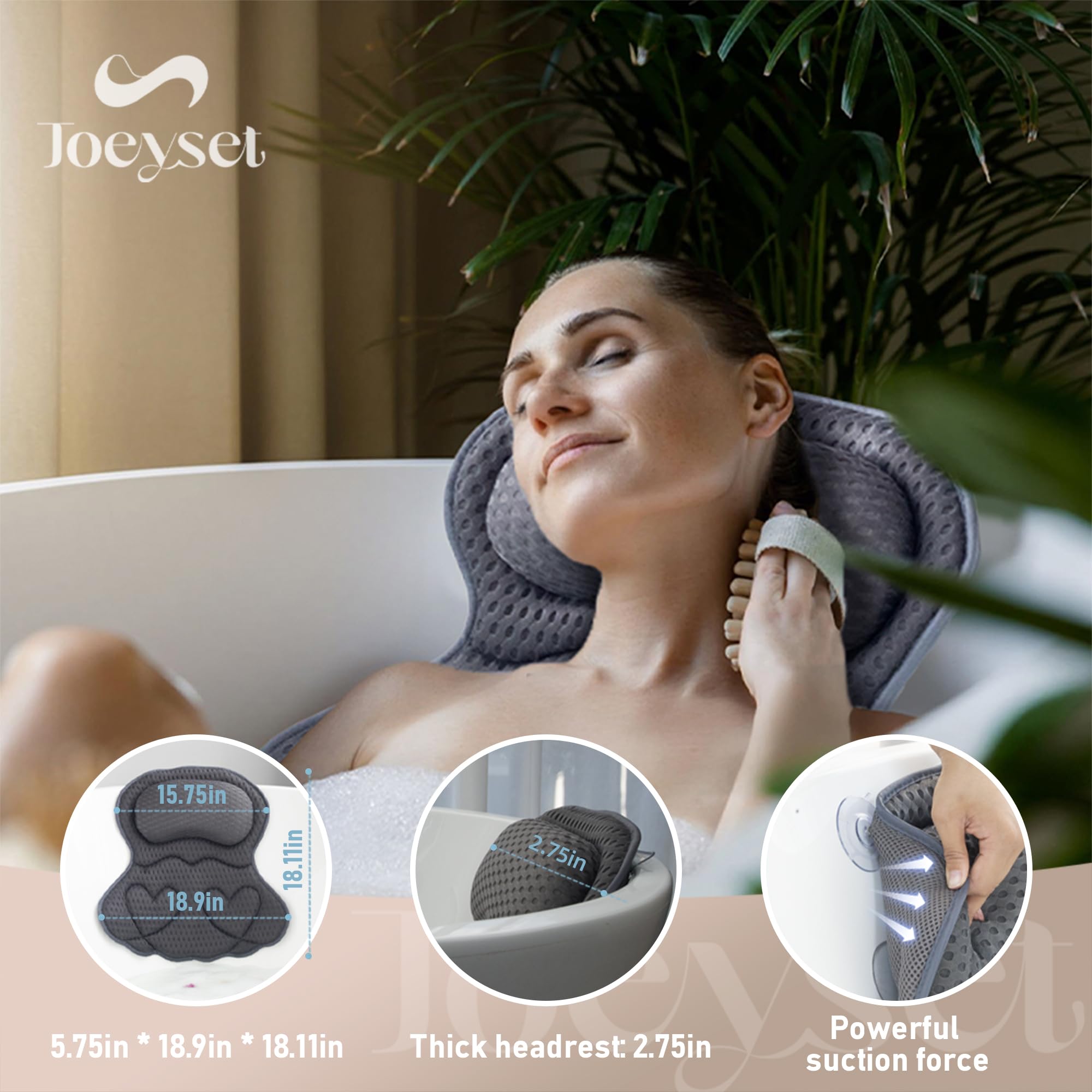Joeyset Bath Pillows for Tub Luxury, Bath Pillow for Head and Neck, Fit Bathtub Hot Tub Relaxing Gifts for Women