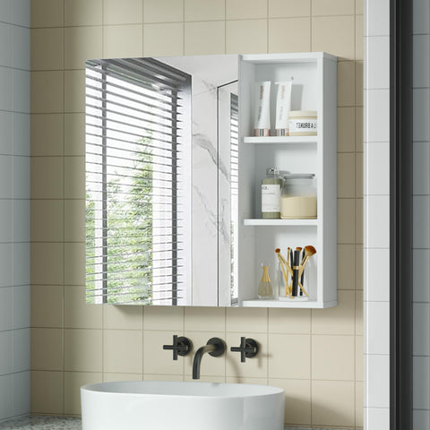 Mondeer Bathroom Mirror Cabinet, Wall Cabinet with Toothbrush Holder Cup Holder and Adjustable Shelves, Space Saving, Ventilation Design
