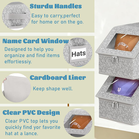 BINBE Baseball Cap Storage Stackable Hat Storage with Lid 2pcs Grey