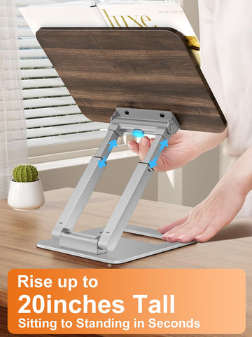 tounee Book Stand, Adjustable Metal Wood, Silver for Recipe, Music Scores, Tablet, Laptop