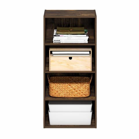 Furinno BASIC Book Shelf, 4-Tier Bookcase with Open Shelf, Bookshelf, Cube Storage Organizer, 11 x 17 x 35, for Living Room, Bedroom, Home Office