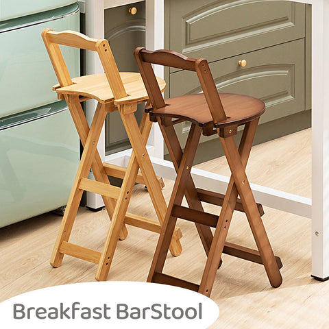 Gelory Foldable Bar Stool Bamboo Counter Height Chairs No Assembly, Natural