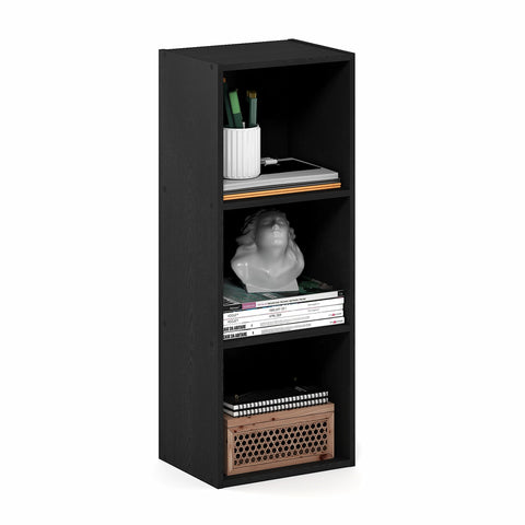 Furinno LUDER Book Shelf, 3-Cube Bookcase, Bookshelf, Open Storage Shelf, 23.6cm x 30.5cm x 80cm, for Home Office, Living Room, Darkwood
