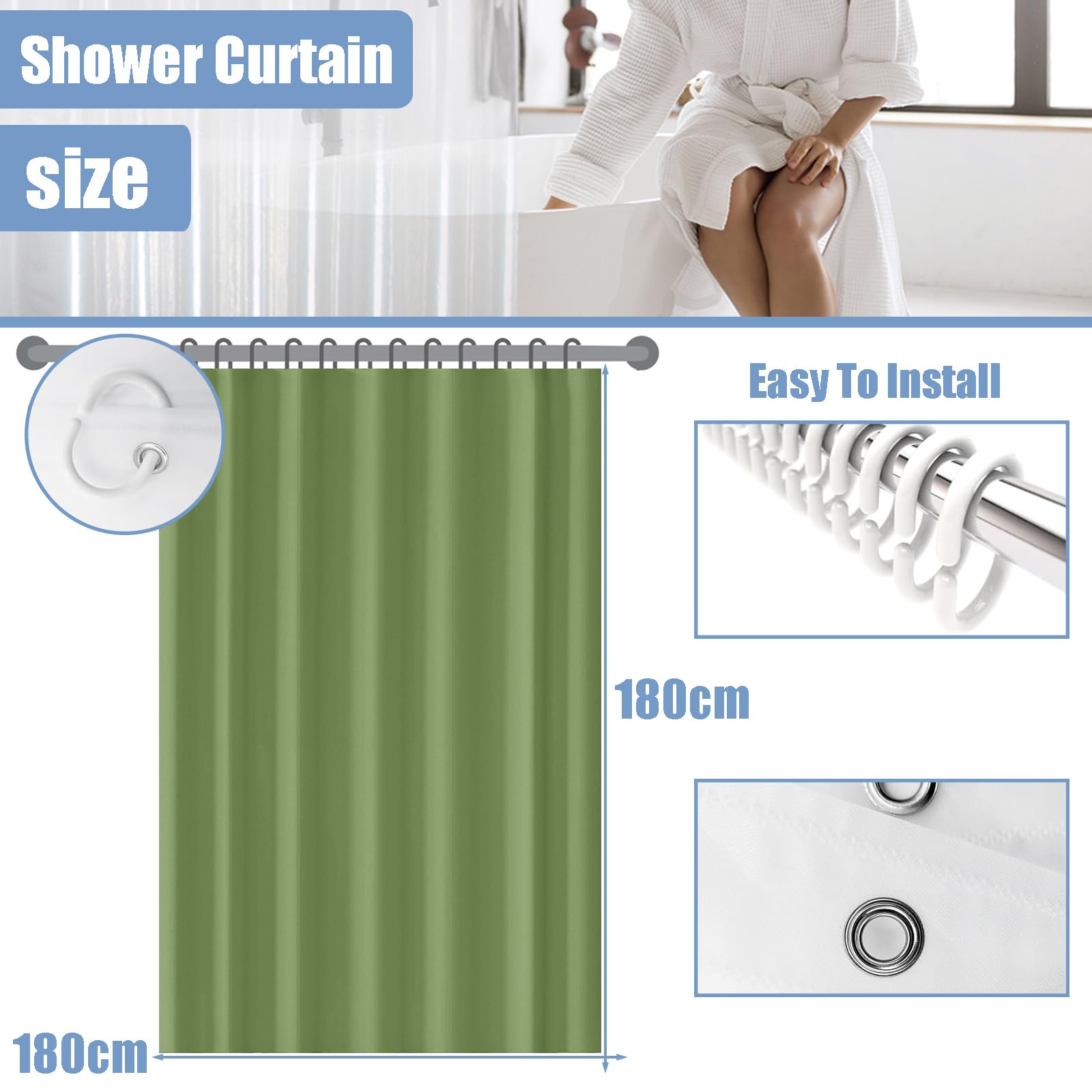 PEVA Shower Curtain 180x180cm,Heavy Duty Plastic Marble Pattern Weighted Shower Curtains Mould Proof Resistant Waterproof Bath Curtains with 12 Hooks