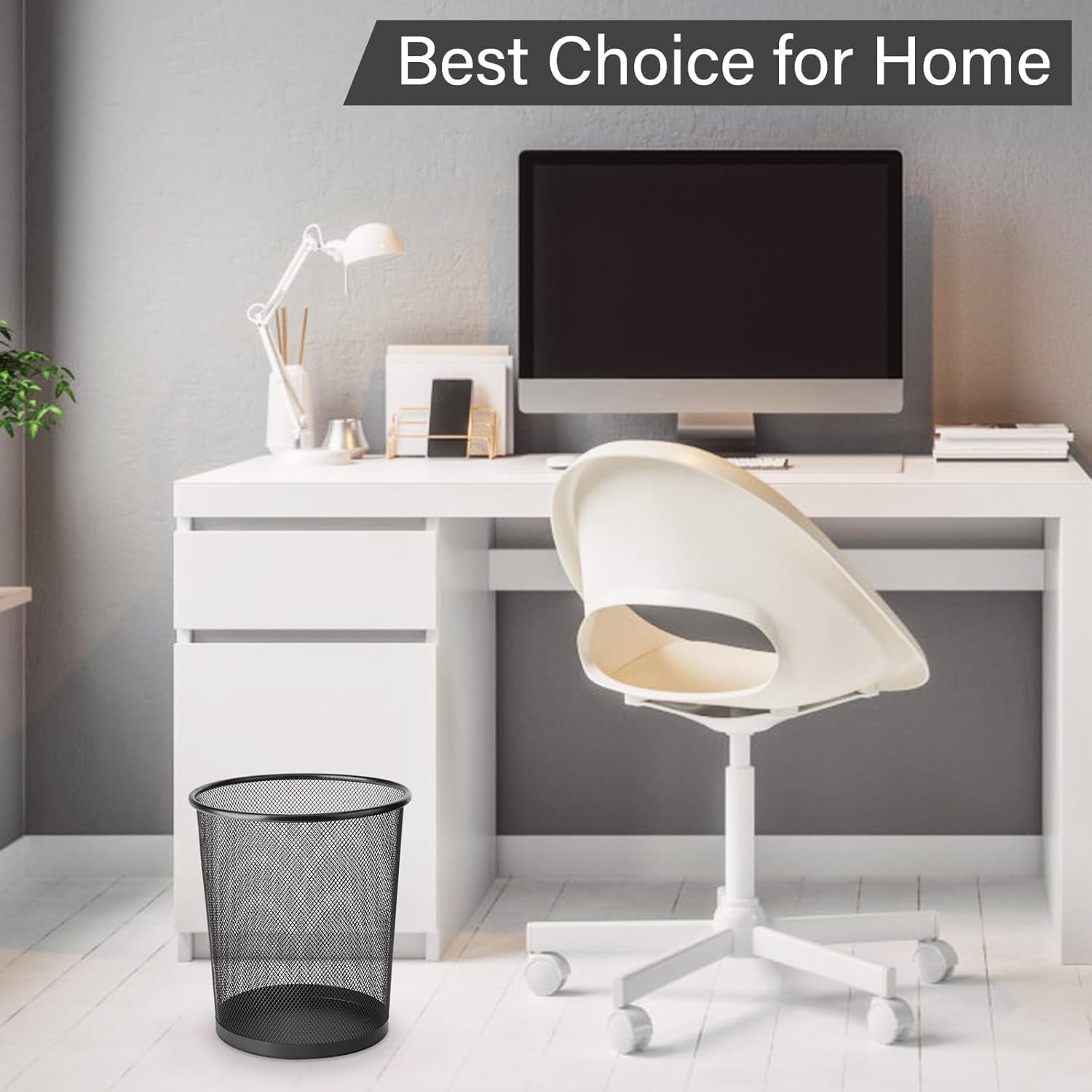 2 Pack Waste Paper Bins, 12 Litres Lightweight Circular Finest Black Mesh Waste Basket, Metal Trash Bin for Kitchens, Home Offices, Dorm Rooms