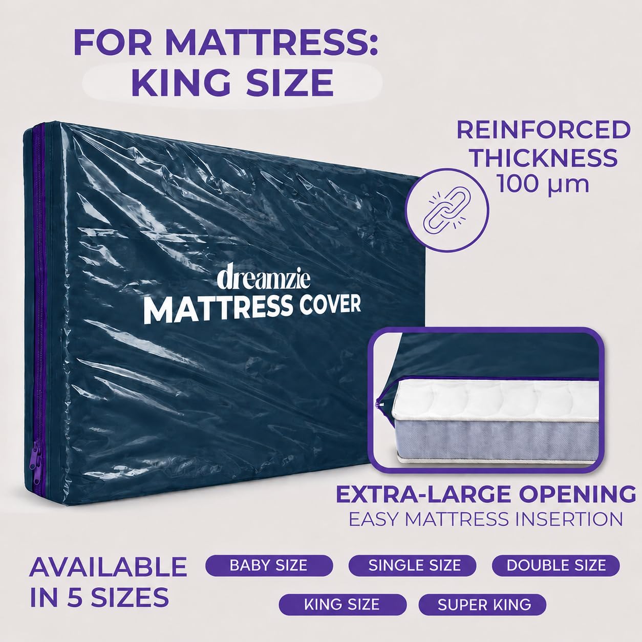 Dreamzie - King Mattress Cover for Moving - Opaque Mattress Storage Bag